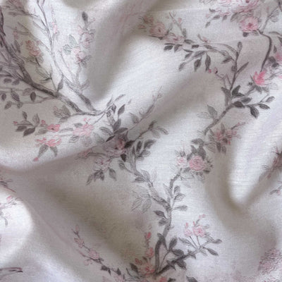 Digital Printed Cambric Fabric Fabric Dusty Pink & Brown Bird's Nest Printed Cotton Cambric Fabric (Width 43 Inches)
