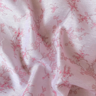 Digital Printed Chanderi Fabric Fabric Baby Pink Cherry Blossom Printed Chanderi Fabric (Width 43 Inches)