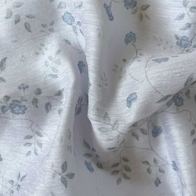 Digital Printed Chanderi Fabric Fabric Blue & Grey Floral Garden Printed Soft Chanderi Fabric (Width 43 Inches)