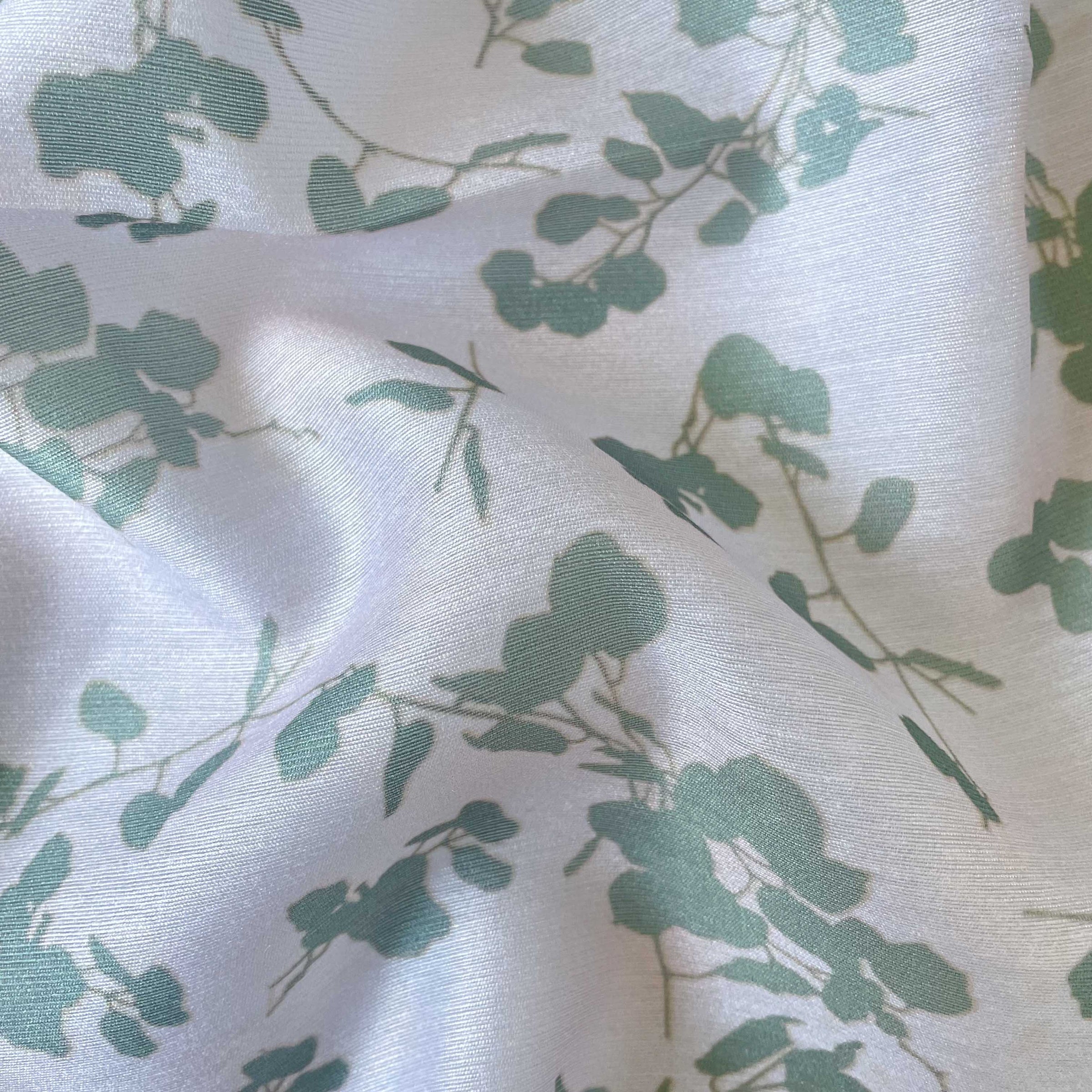 Digital Printed Chanderi Fabric Fabric Dull Green Abstract Floral Printed Chanderi Fabric (Width 43 Inches)