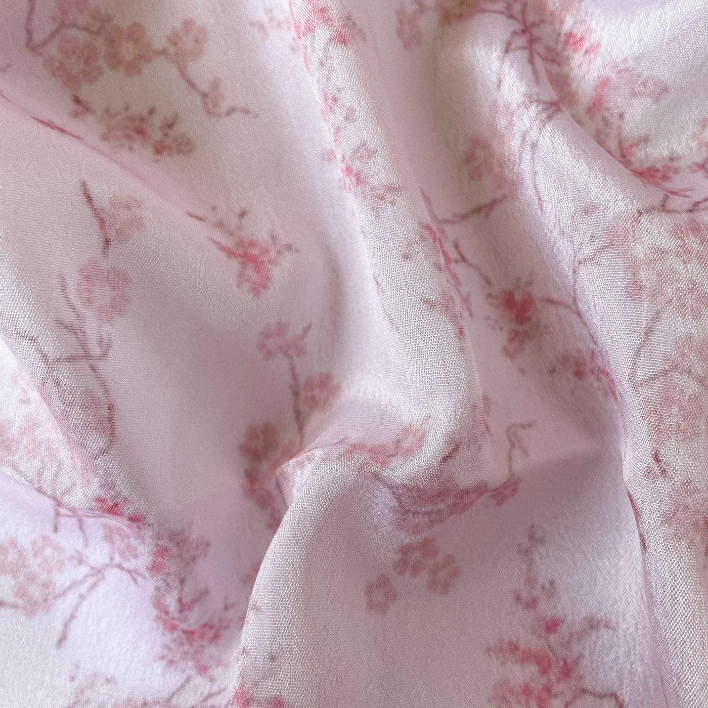 Digital Printed Chinnon Chiffon Fabric Fabric Baby Pink Cherry Blossom Printed Chinnon Chiffon Fabric (Width 44 Inches)