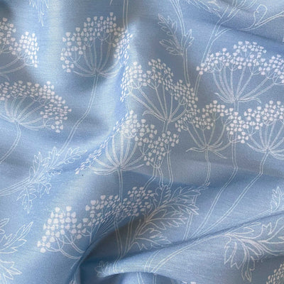 Digital Printed Cotton Fabric Fabric Baby Blue & White Wild Poppies Printed Soft Cotton Fabric (Width 44 Inches)