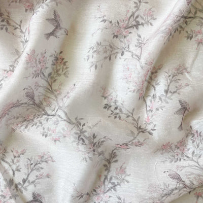 Digital Printed Cotton Fabric Fabric Dusty Pink & Brown Bird's Nest Printed Kora Cotton Fabric (Width 44 Inches)
