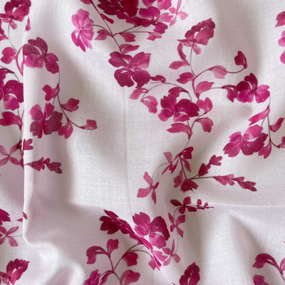 Digital Printed Cotton Fabric Fabric Magenta Pink Floral Vines Printed Soft Cotton Fabric (Width 43 Inches)