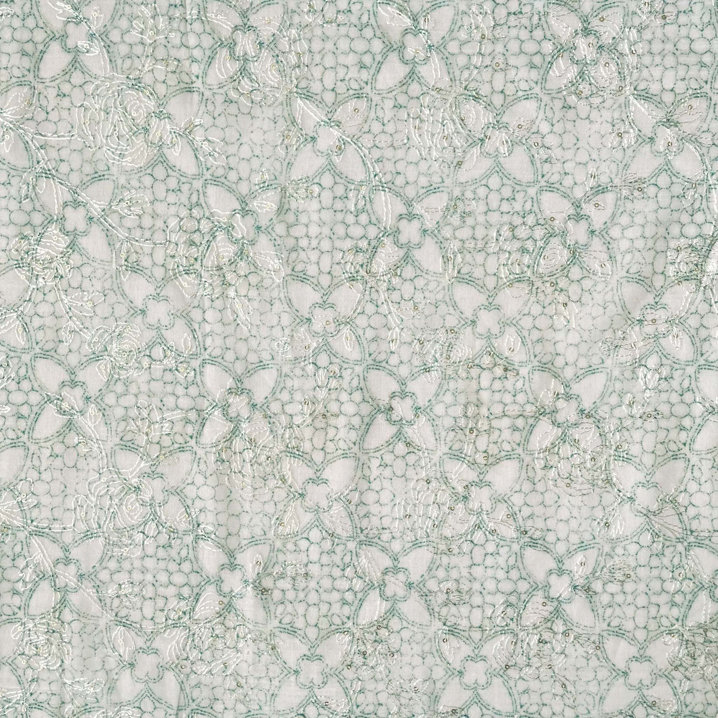 Digital Printed Embroidered Cotton Fabric Cut Piece (CUT PIECE) Dusty Ivory Green Abstract Floral Digital Printed Embroidered Cotton Fabric (Width 43 Inches)
