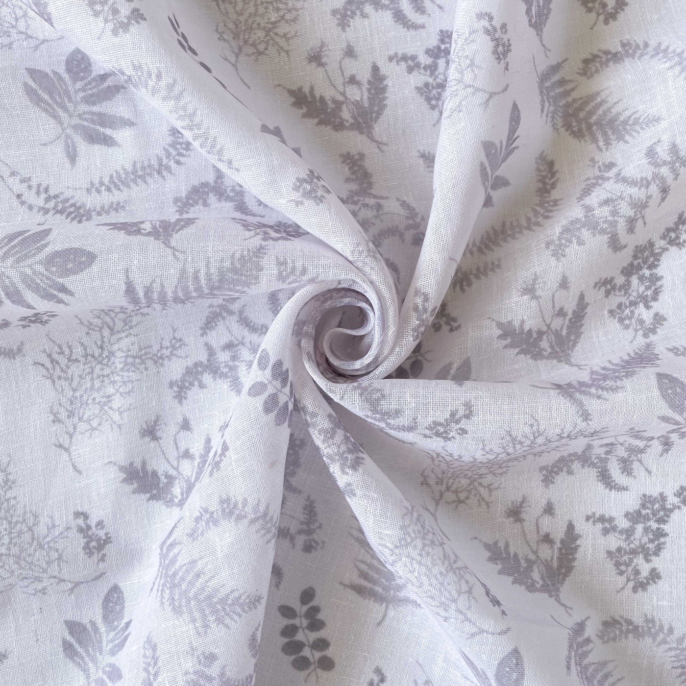 Digital Printed Linen Fabric Fabric Grey & White Abstract Leaves Printed Linen Fabric (Width 54 Inches)
