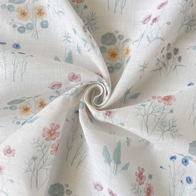 Digital Printed Linen Neps Fabric Colorful Botanicals Printed Linen Neps Fabric (Width 42 Inches)