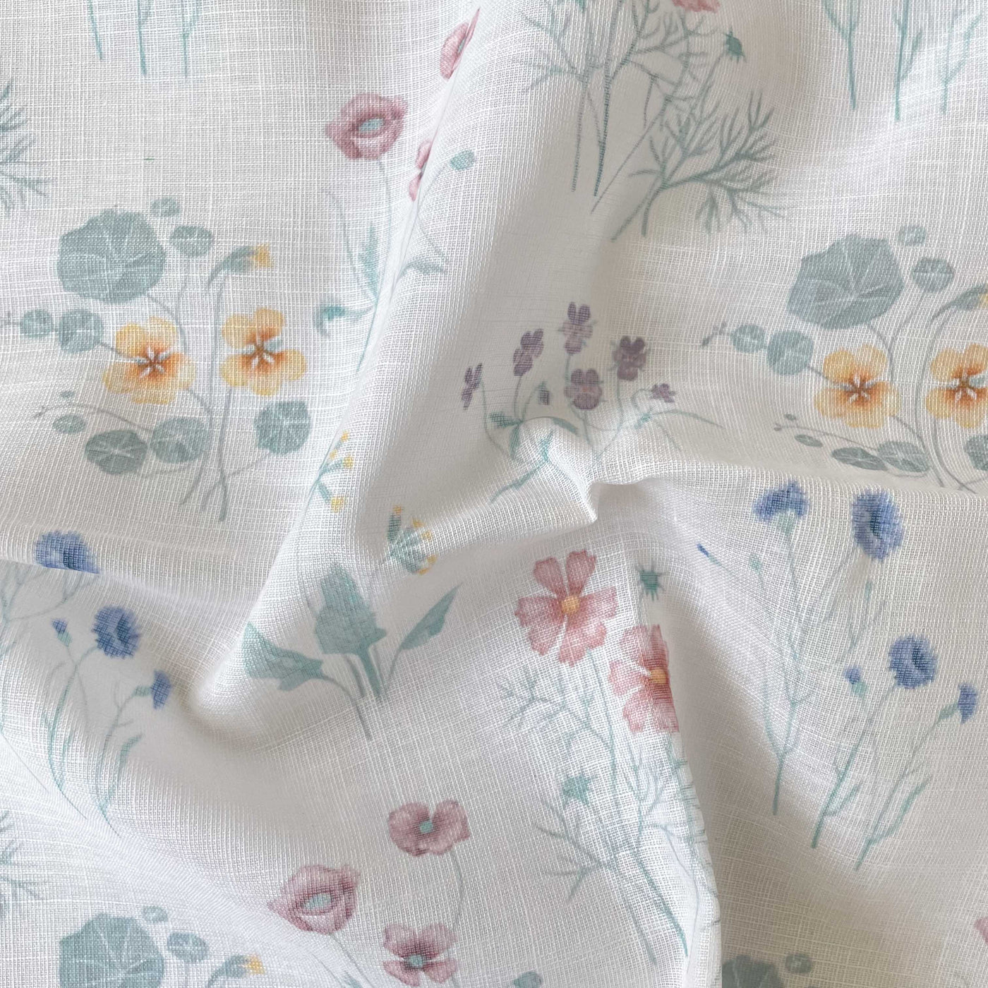 Digital Printed Linen Neps Fabric Colorful Botanicals Printed Linen Neps Fabric (Width 42 Inches)