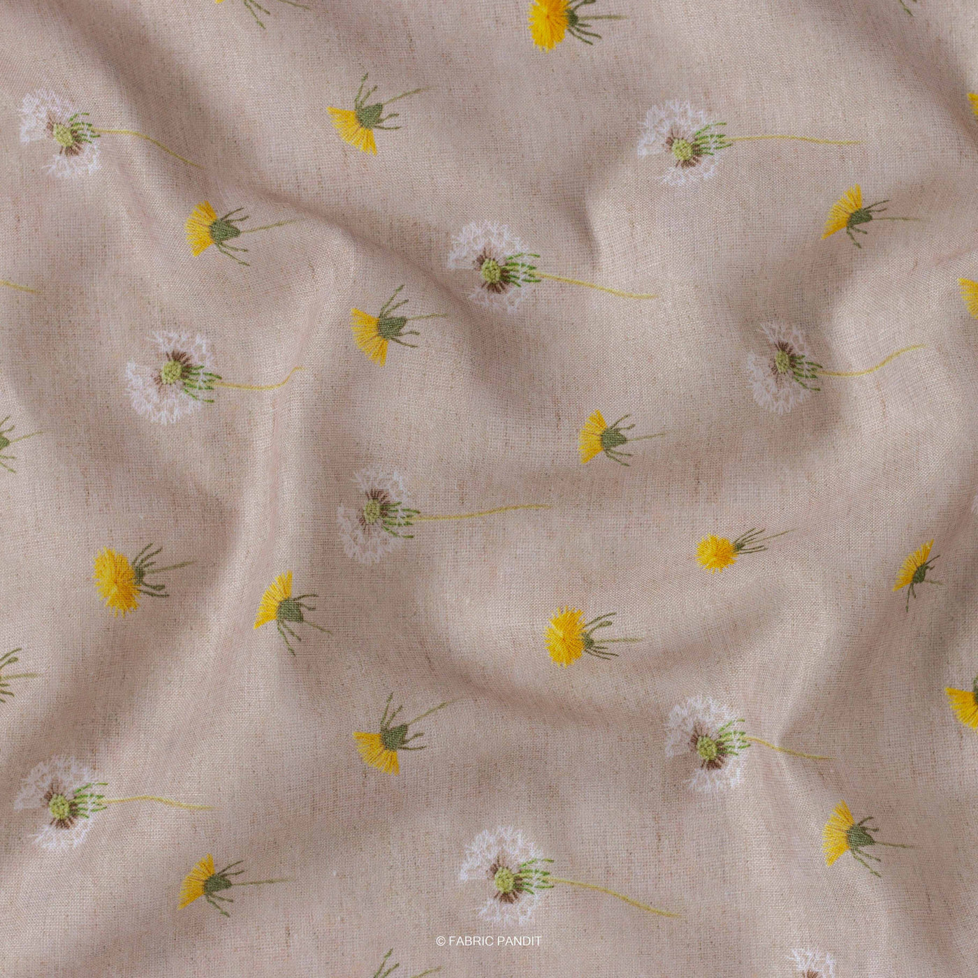 Digital Printed Linen Neps Fabric Yellow And White Pollen Flower Digital Printed Linen Neps Fabric (Width 44 Inches)