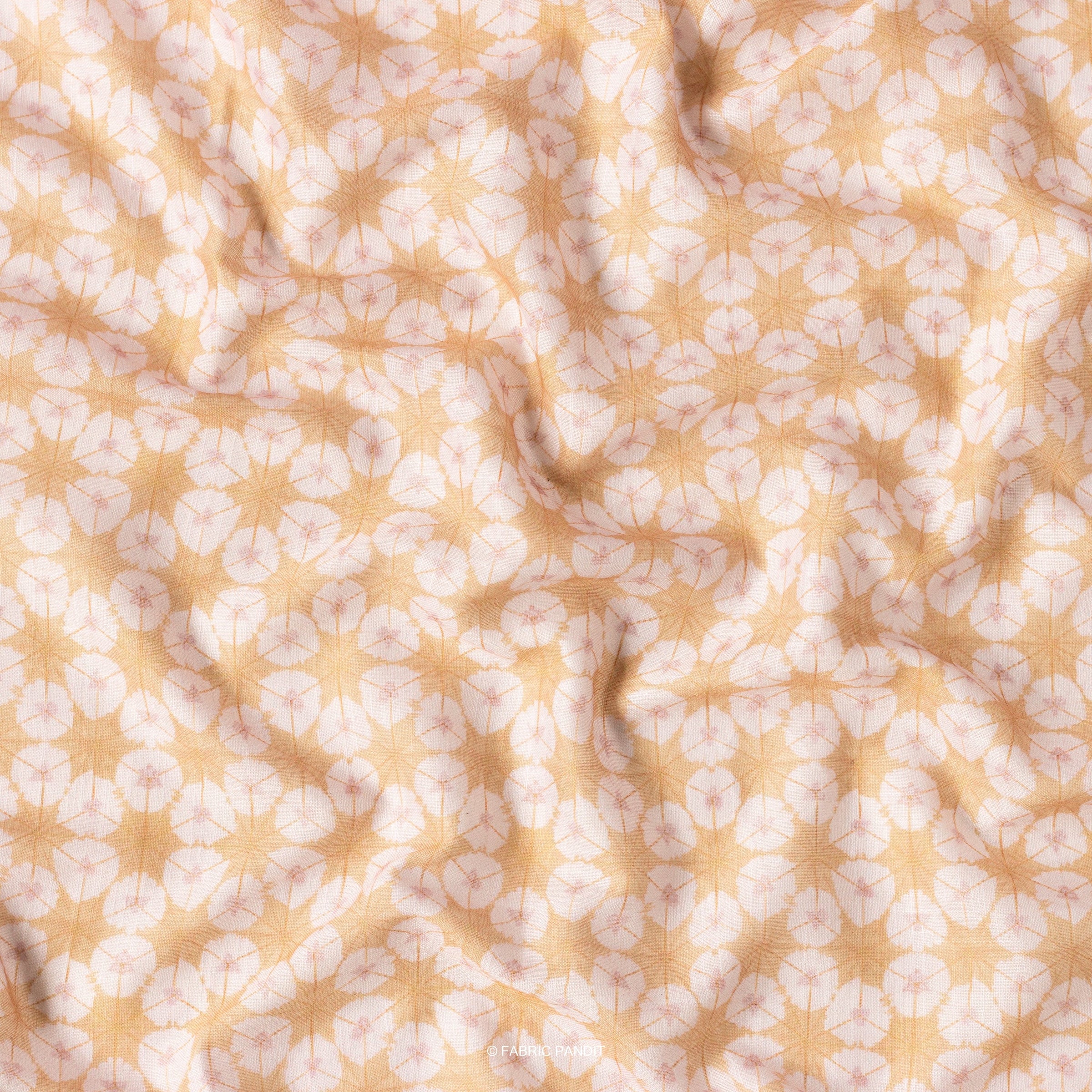 Digital Printed Linen Slubs Fabric Cut Piece (CUT PIECE) Yellow Orange And White Abstract Pattern Digital Printed Linen Blend Slub Fabric (Width 44 Inches)