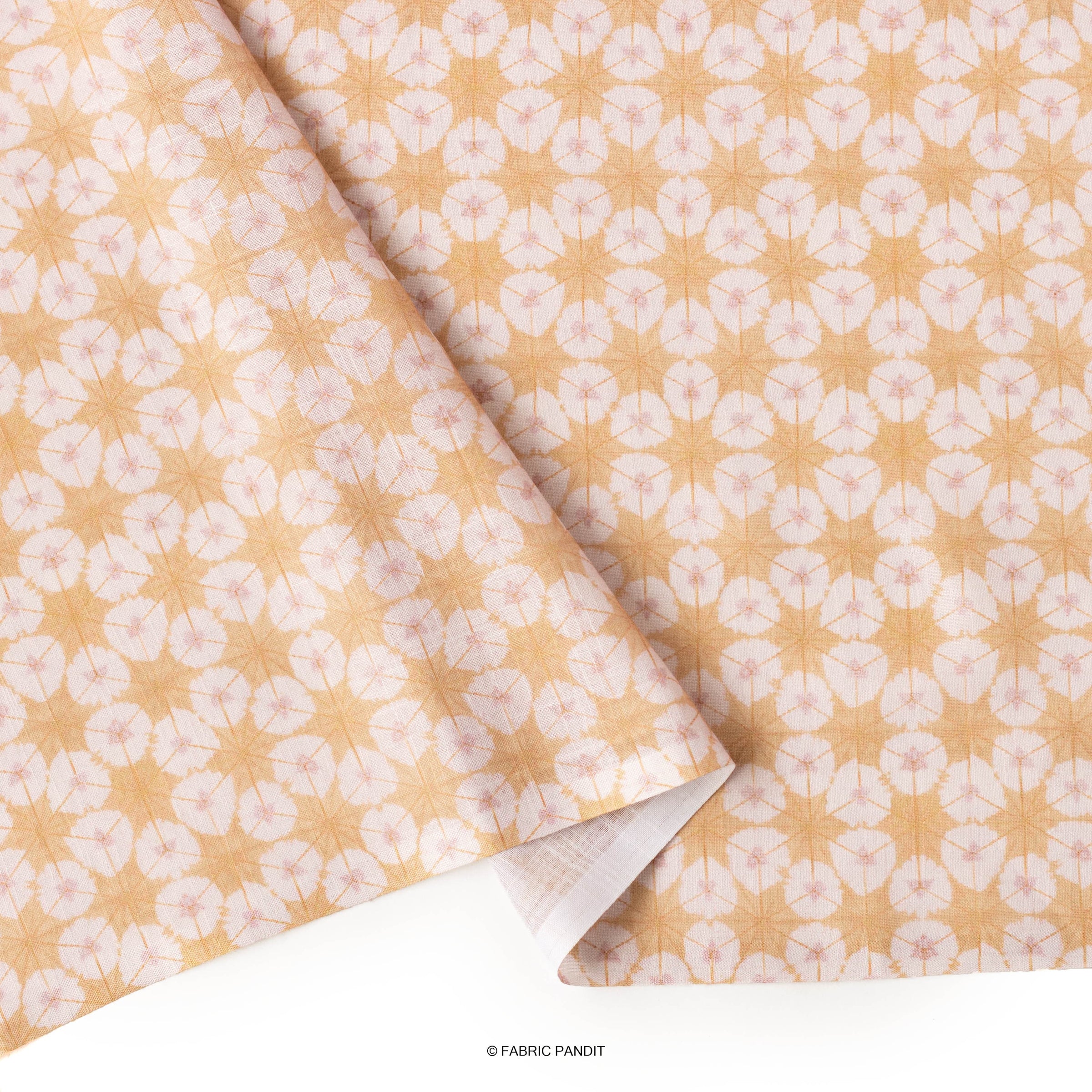 Digital Printed Linen Slubs Fabric Cut Piece (CUT PIECE) Yellow Orange And White Abstract Pattern Digital Printed Linen Blend Slub Fabric (Width 44 Inches)