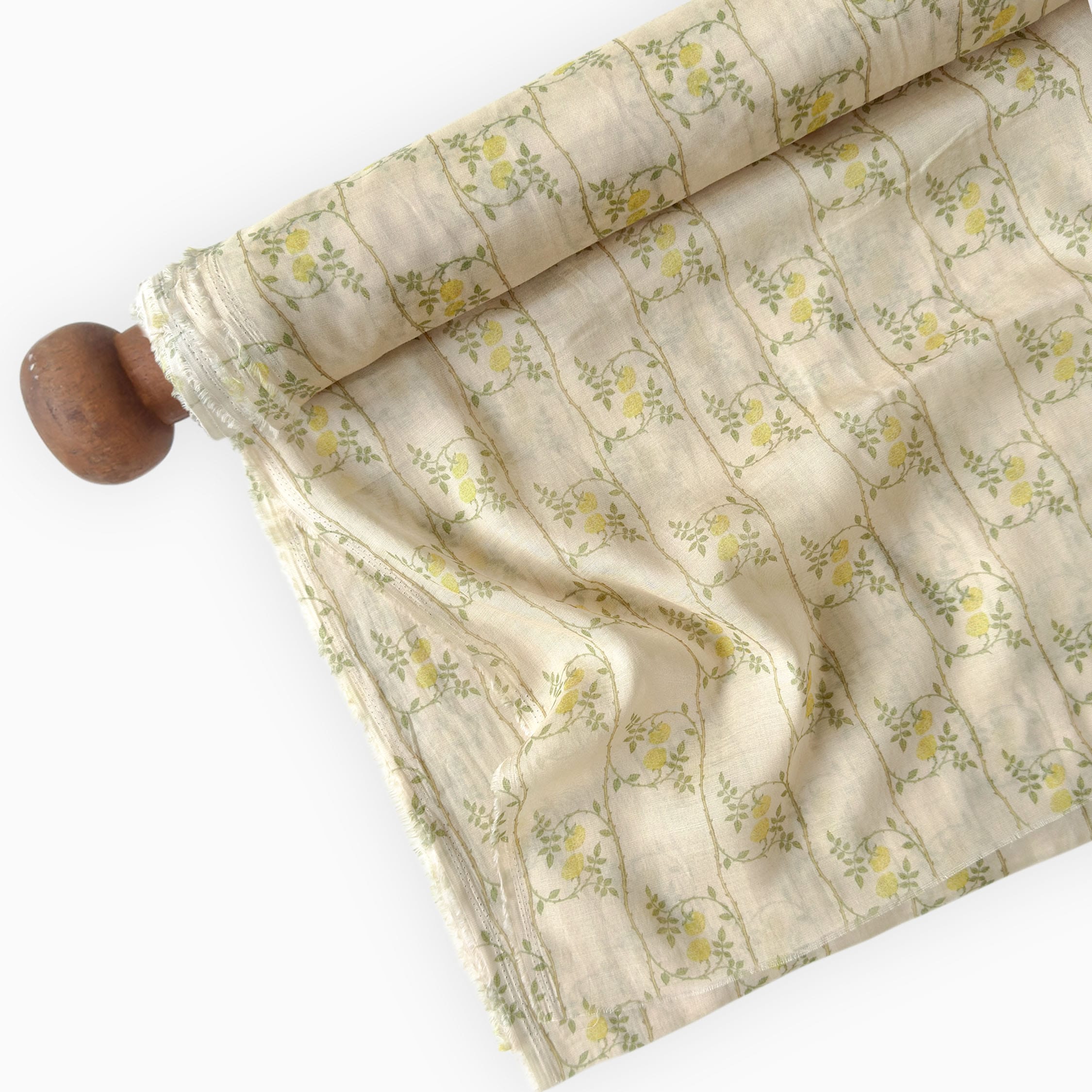 Digital Printed Mul Chanderi Fabric Fabric Beige & Green Mul Chanderi Fabric