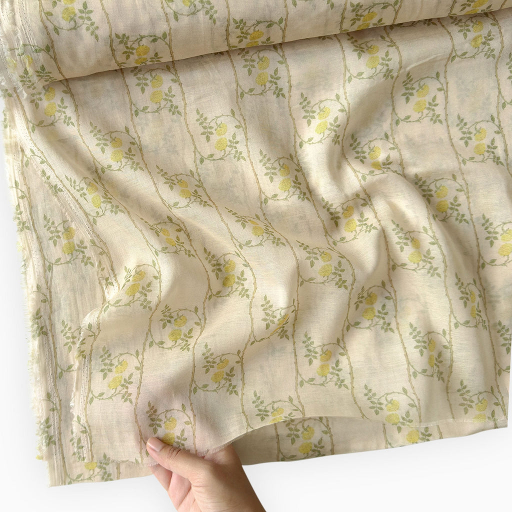 Digital Printed Mul Chanderi Fabric Fabric Beige & Green Mul Chanderi Fabric