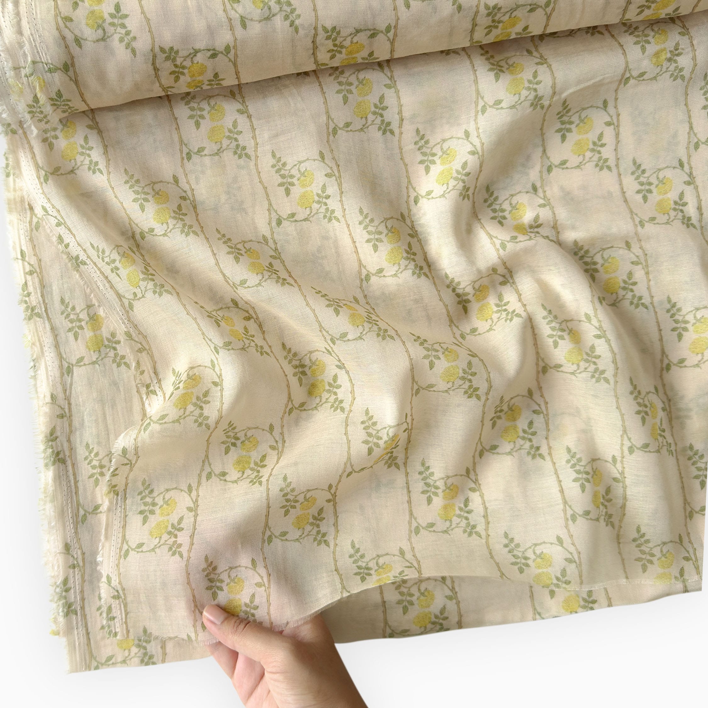 Digital Printed Mul Chanderi Fabric Fabric Beige & Green Mul Chanderi Fabric