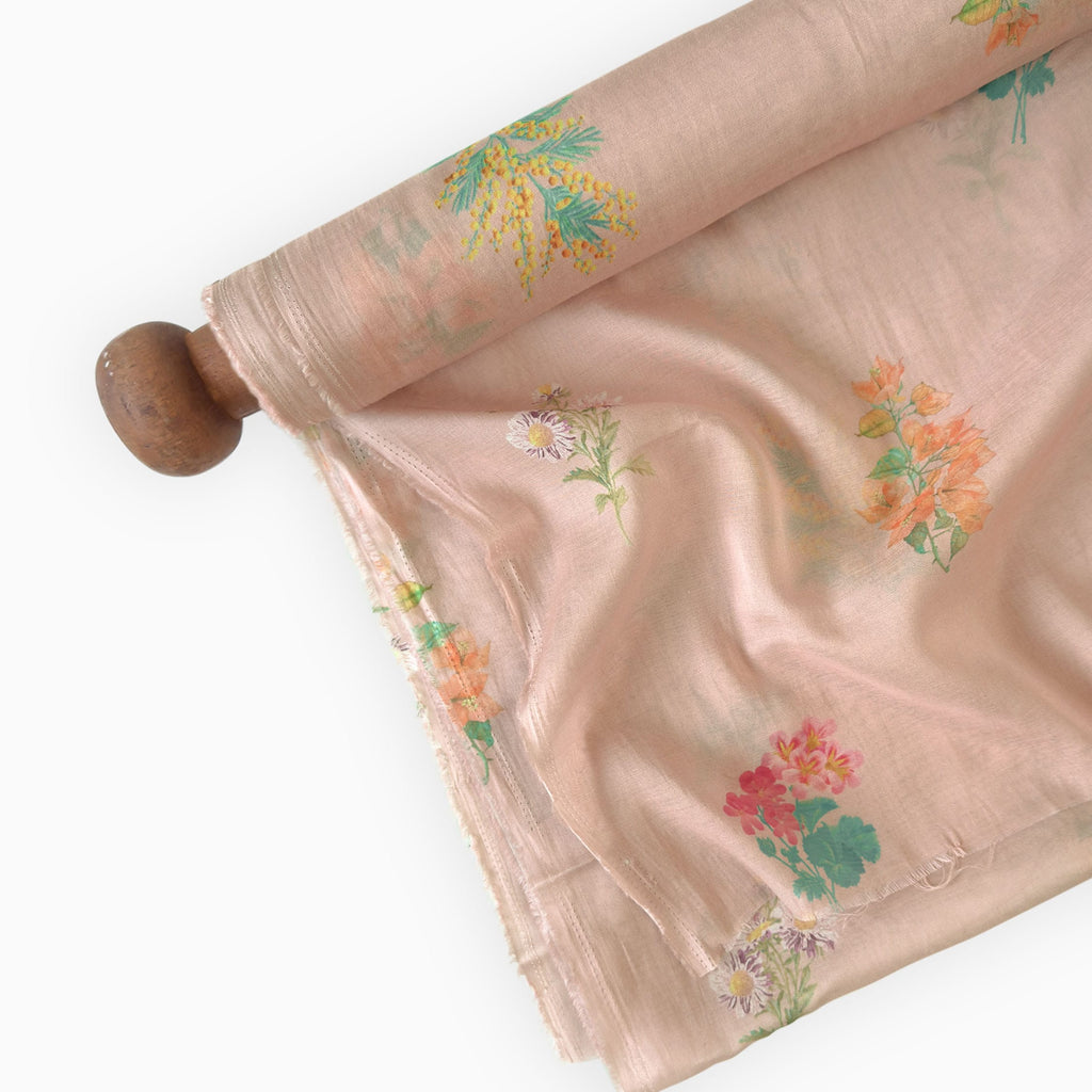 Digital Printed Mul Chanderi Fabric Fabric Blush Peach Mul Chanderi Fabric