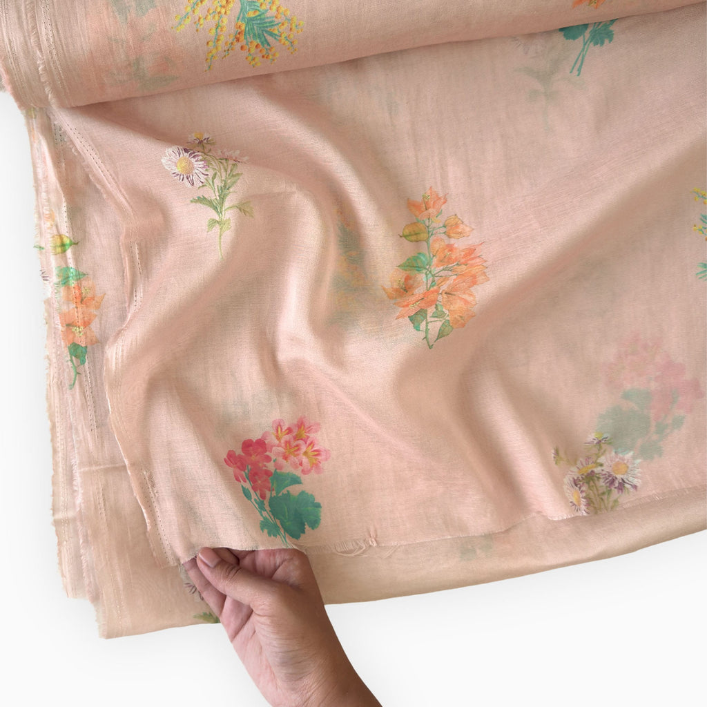 Digital Printed Mul Chanderi Fabric Fabric Blush Peach Mul Chanderi Fabric