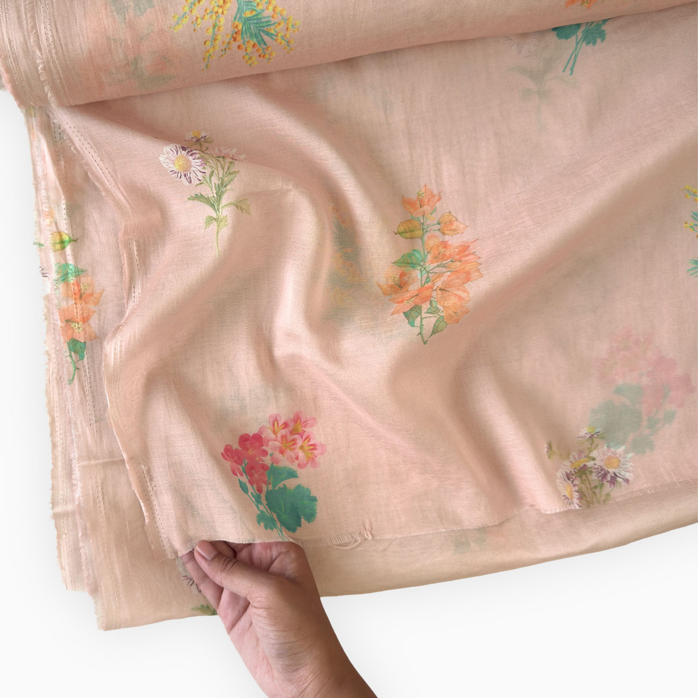 Digital Printed Mul Chanderi Fabric Fabric Blush Peach Mul Chanderi Fabric