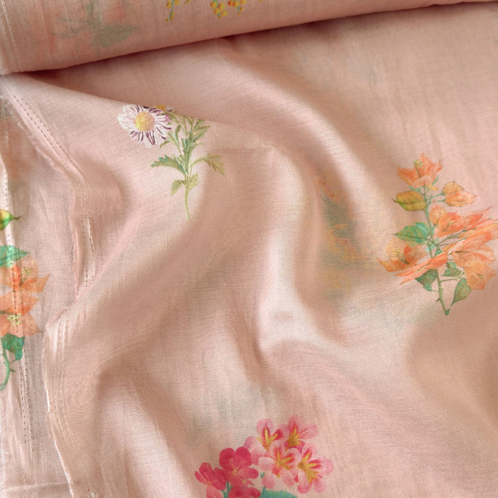 Digital Printed Mul Chanderi Fabric Fabric Blush Peach Mul Chanderi Fabric