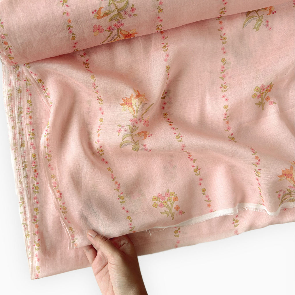 Digital Printed Mul Chanderi Fabric Fabric Bright Peach Mul Chanderi Fabric