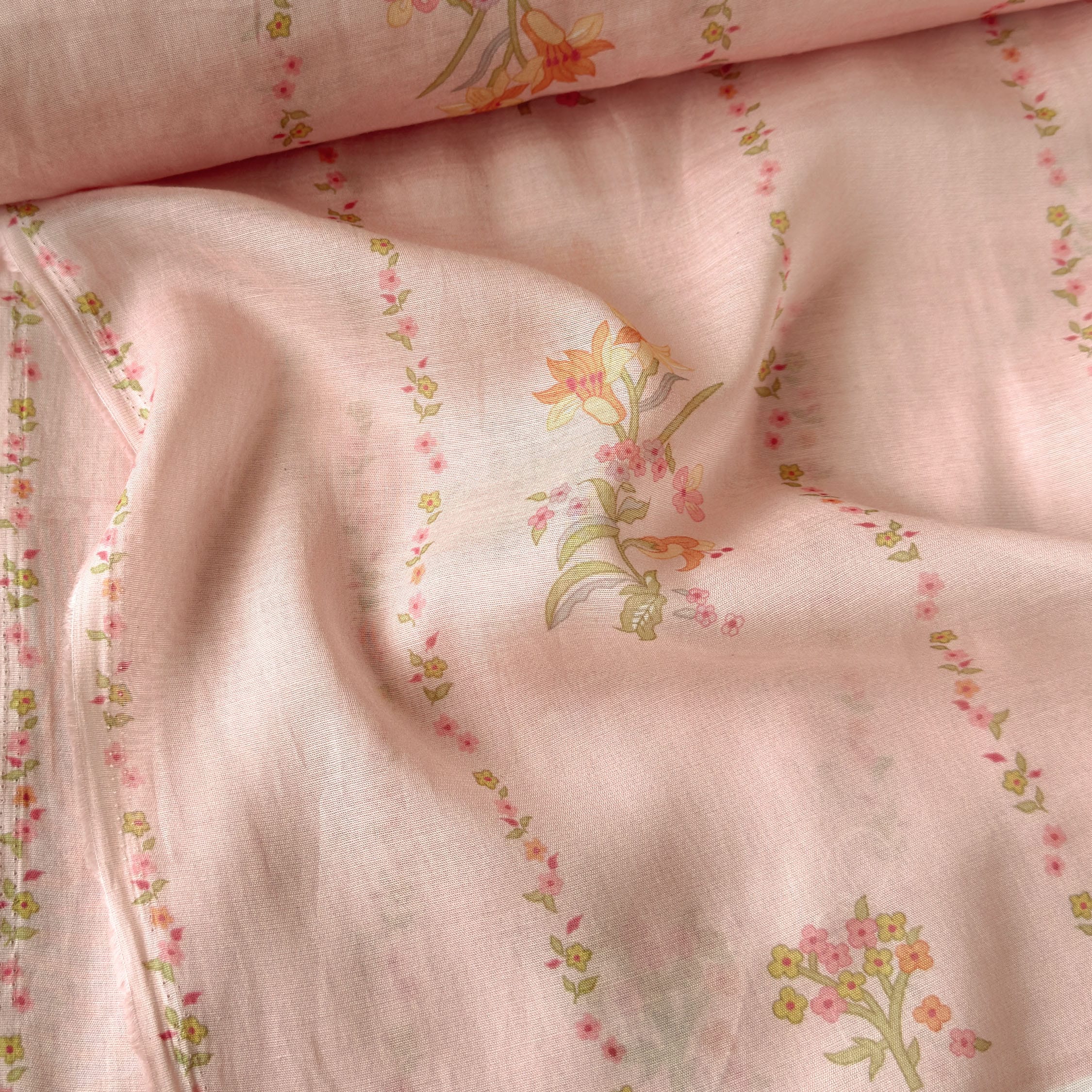 Digital Printed Mul Chanderi Fabric Fabric Bright Peach Mul Chanderi Fabric