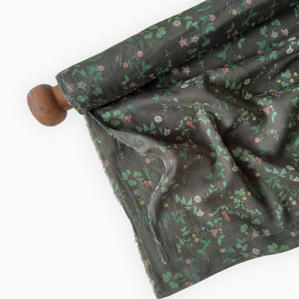 Digital Printed Mul Chanderi Fabric Fabric Charcoal Grey Mul Chanderi Fabric