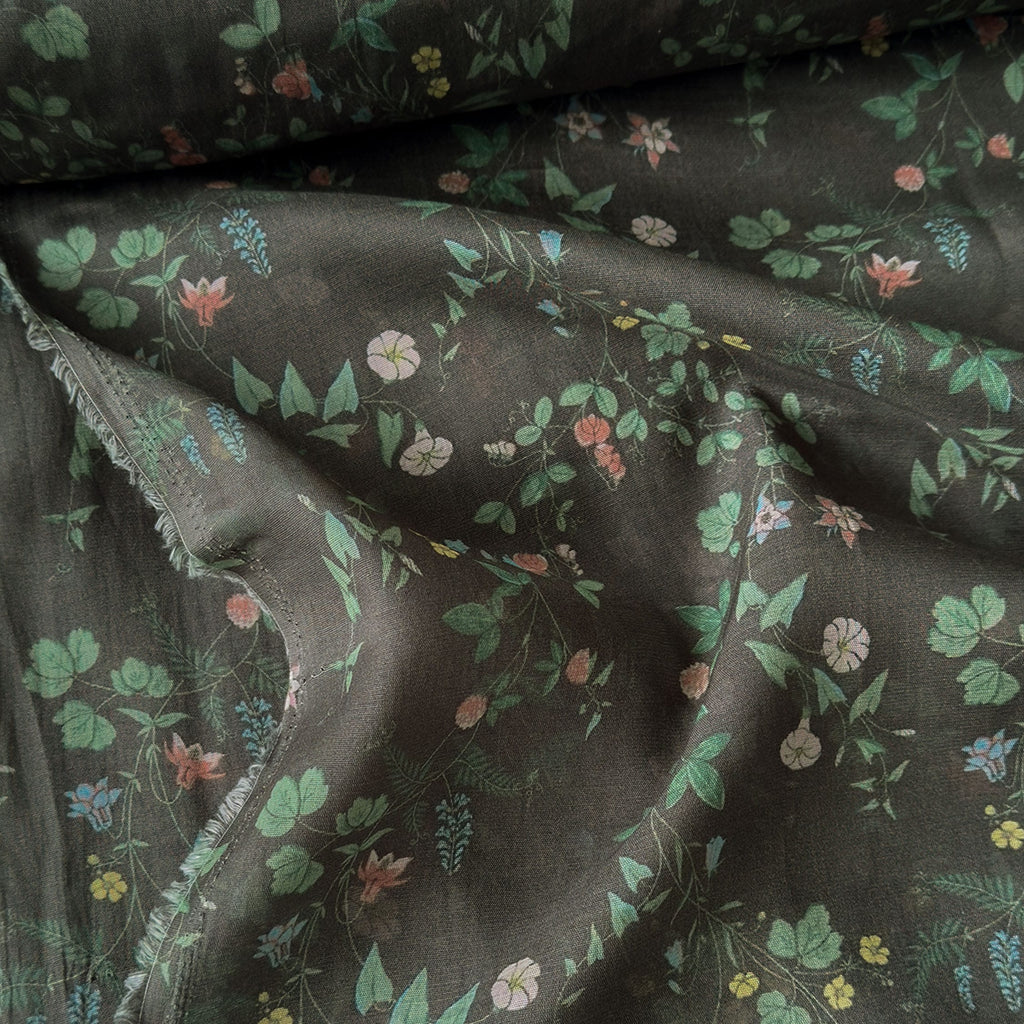 Digital Printed Mul Chanderi Fabric Fabric Charcoal Grey Mul Chanderi Fabric