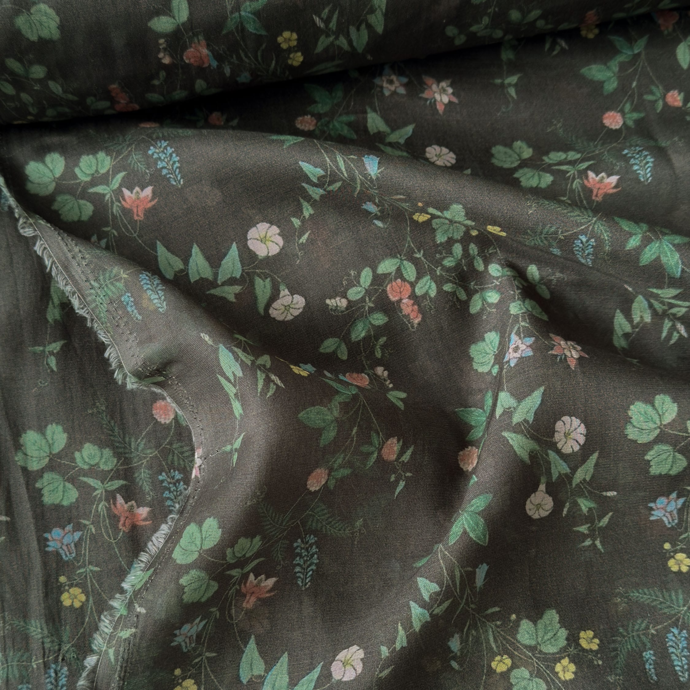 Digital Printed Mul Chanderi Fabric Fabric Charcoal Grey Mul Chanderi Fabric