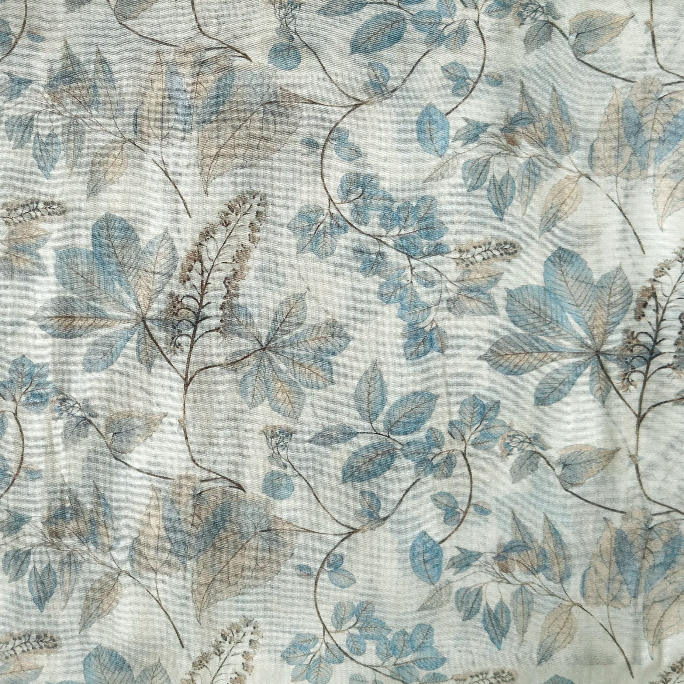 Digital Printed Mul Chanderi Fabric Fabric Dusty Blue & Grey Mul Chanderi Fabric
