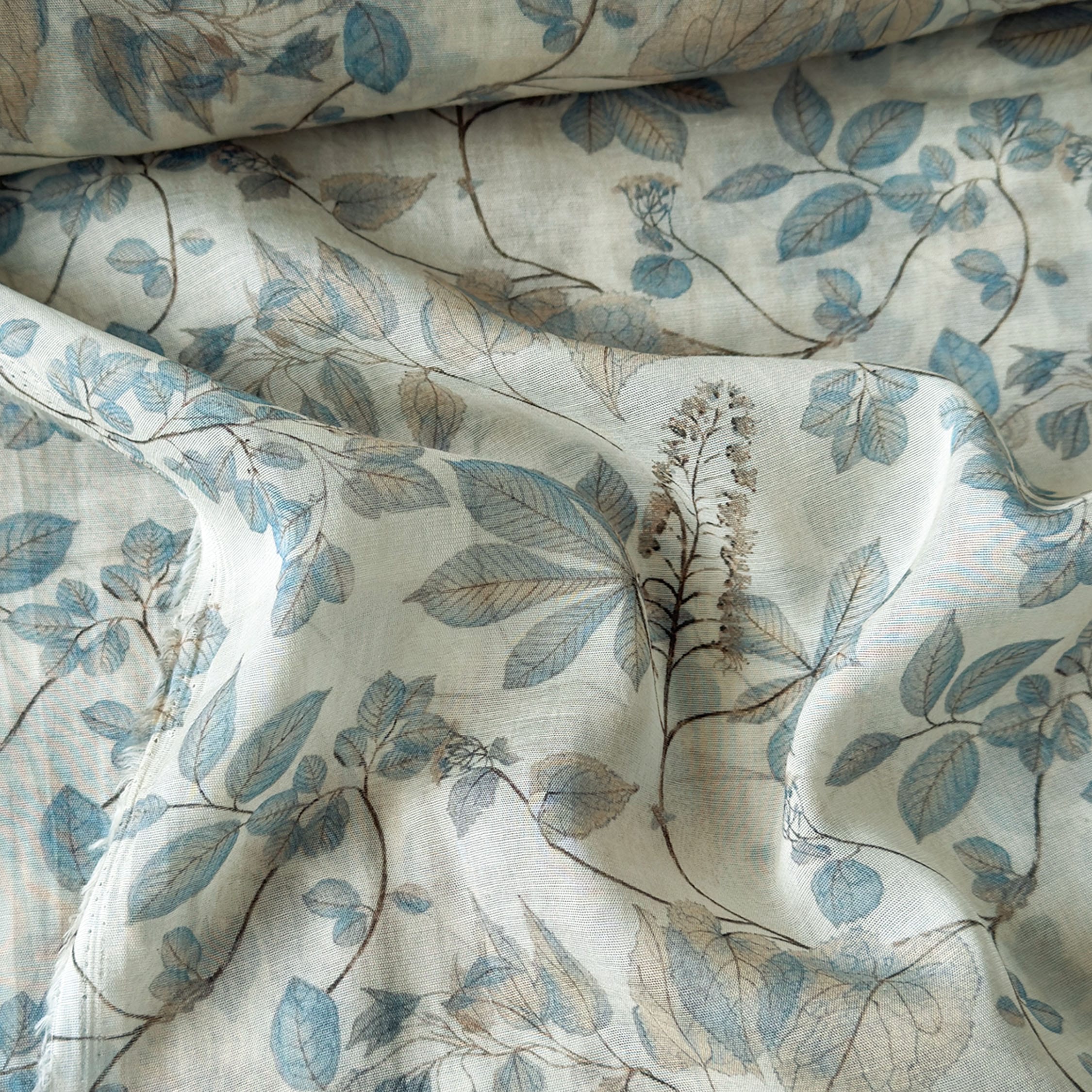 Digital Printed Mul Chanderi Fabric Fabric Dusty Blue & Grey Mul Chanderi Fabric