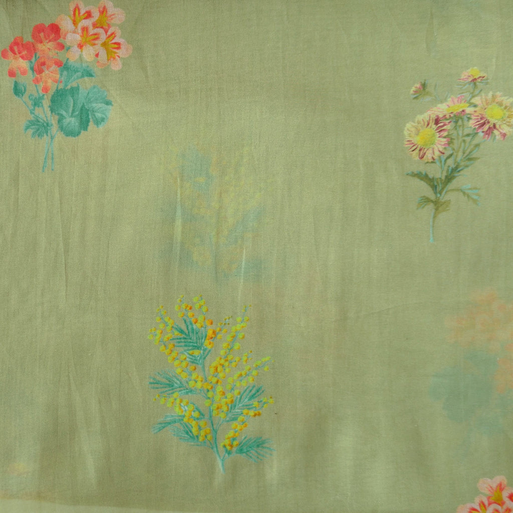 Digital Printed Mul Chanderi Fabric Fabric Dusty Green Mul Chanderi Fabric
