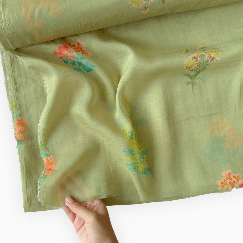 Digital Printed Mul Chanderi Fabric Fabric Dusty Green Mul Chanderi Fabric