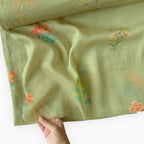 Digital Printed Mul Chanderi Fabric Fabric Dusty Green Mul Chanderi Fabric