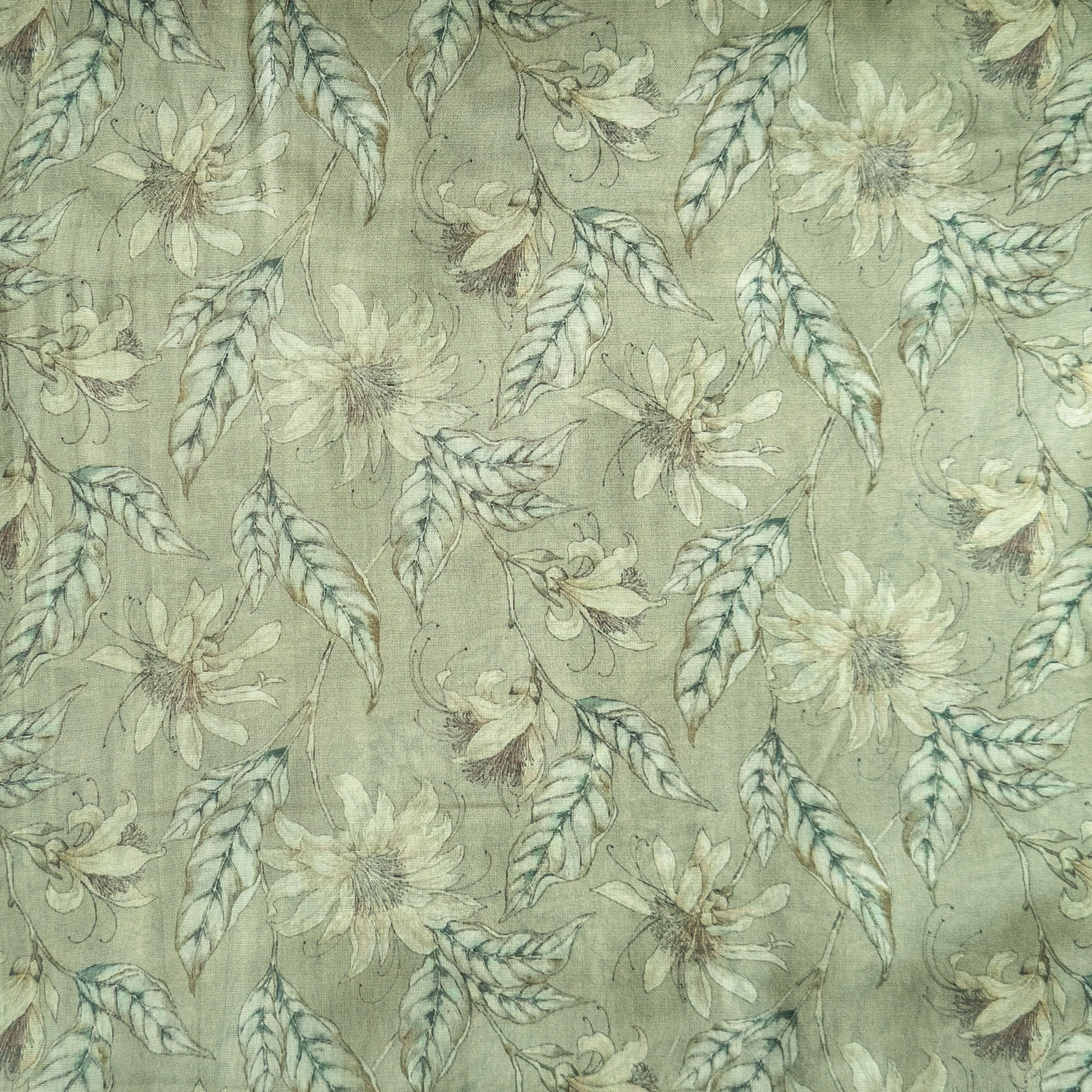 Digital Printed Mul Chanderi Fabric Fabric Dusty Green Mul Chanderi Fabric