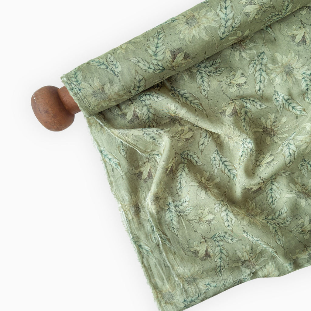 Digital Printed Mul Chanderi Fabric Fabric Dusty Green Mul Chanderi Fabric