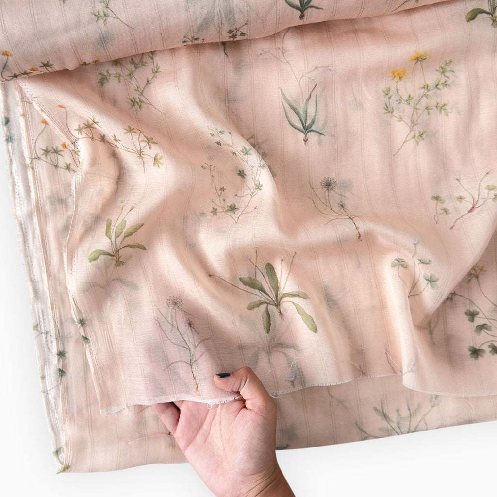 Digital Printed Mul Chanderi Fabric Fabric Ivory Peach Mul Chanderi Fabric