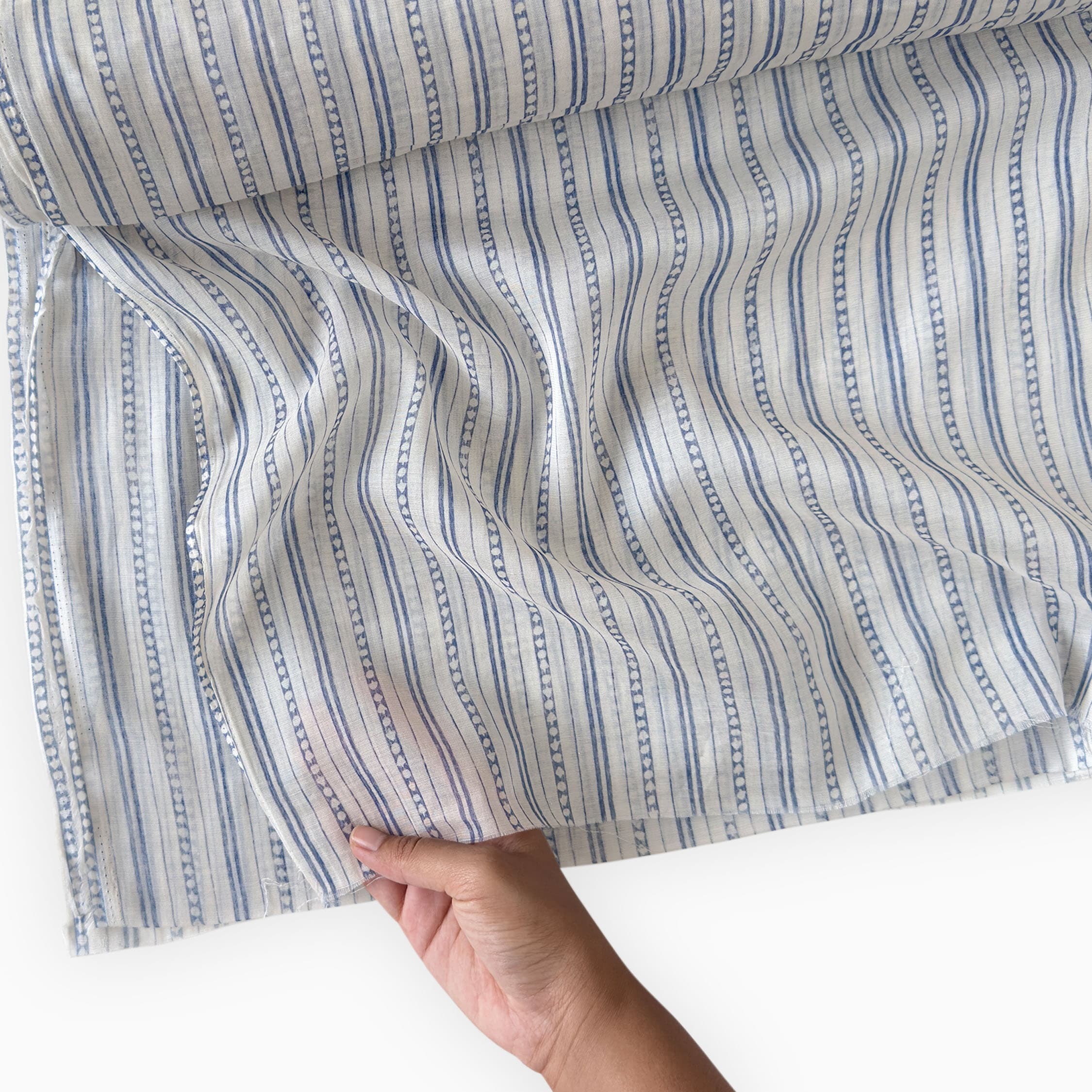 Digital Printed Mul Chanderi Fabric Fabric Natural White & Blue Mul Chanderi Fabric