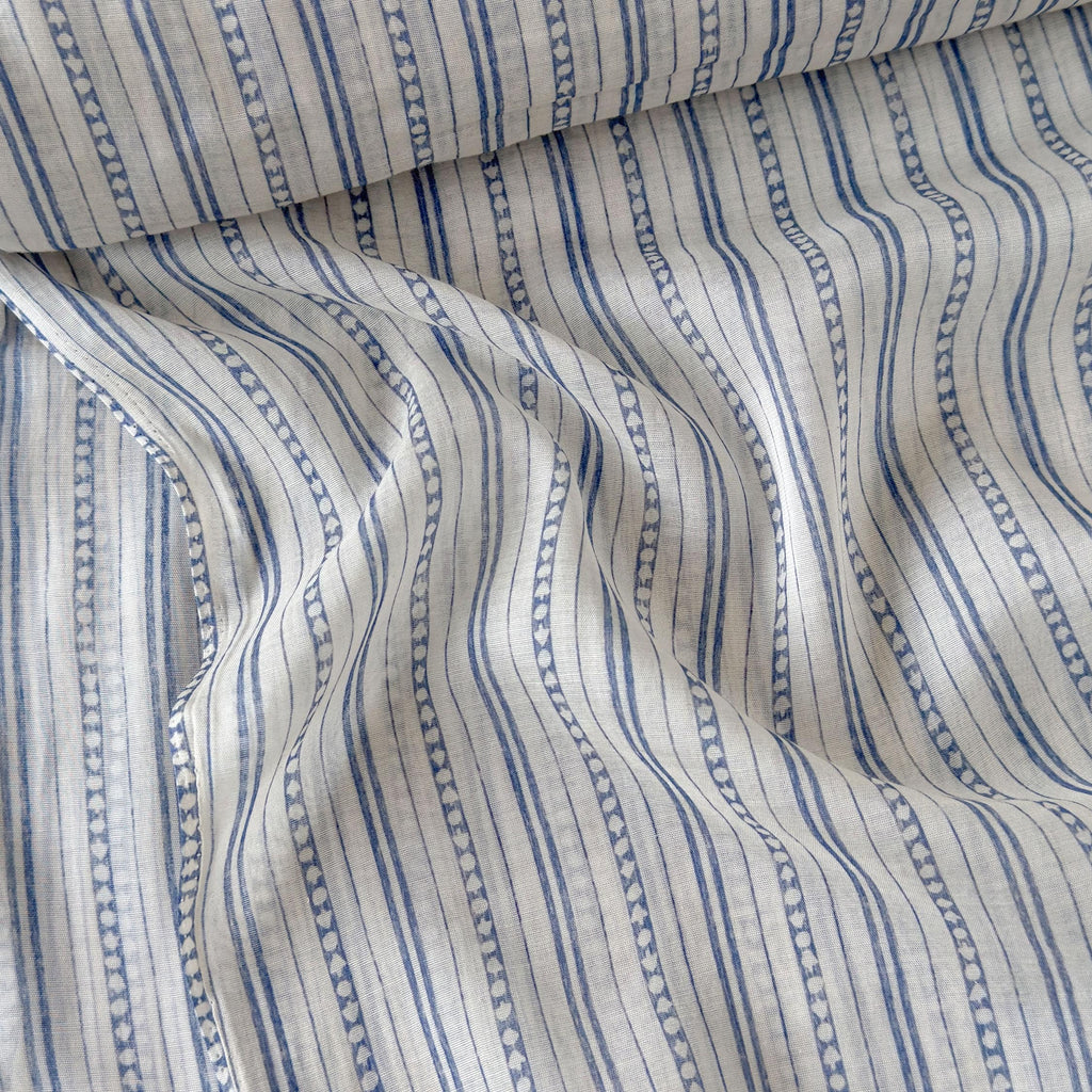 Digital Printed Mul Chanderi Fabric Fabric Natural White & Blue Mul Chanderi Fabric