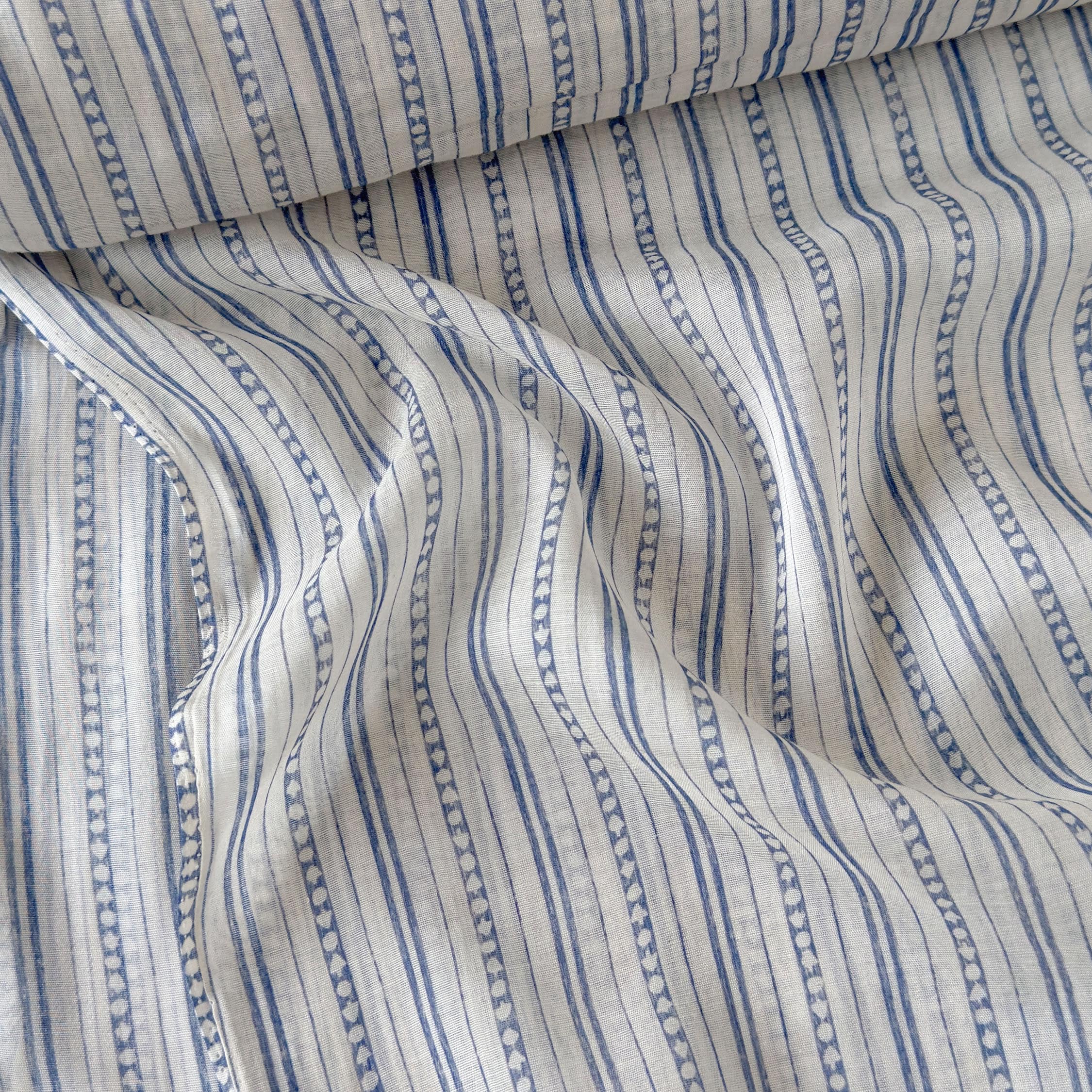 Digital Printed Mul Chanderi Fabric Fabric Natural White & Blue Mul Chanderi Fabric
