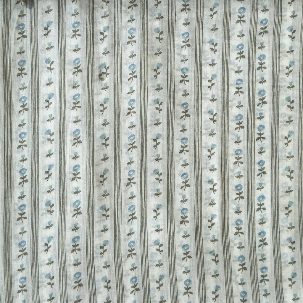 Digital Printed Mul Chanderi Fabric Fabric Natural White & Light Blue Mul Chanderi Fabric