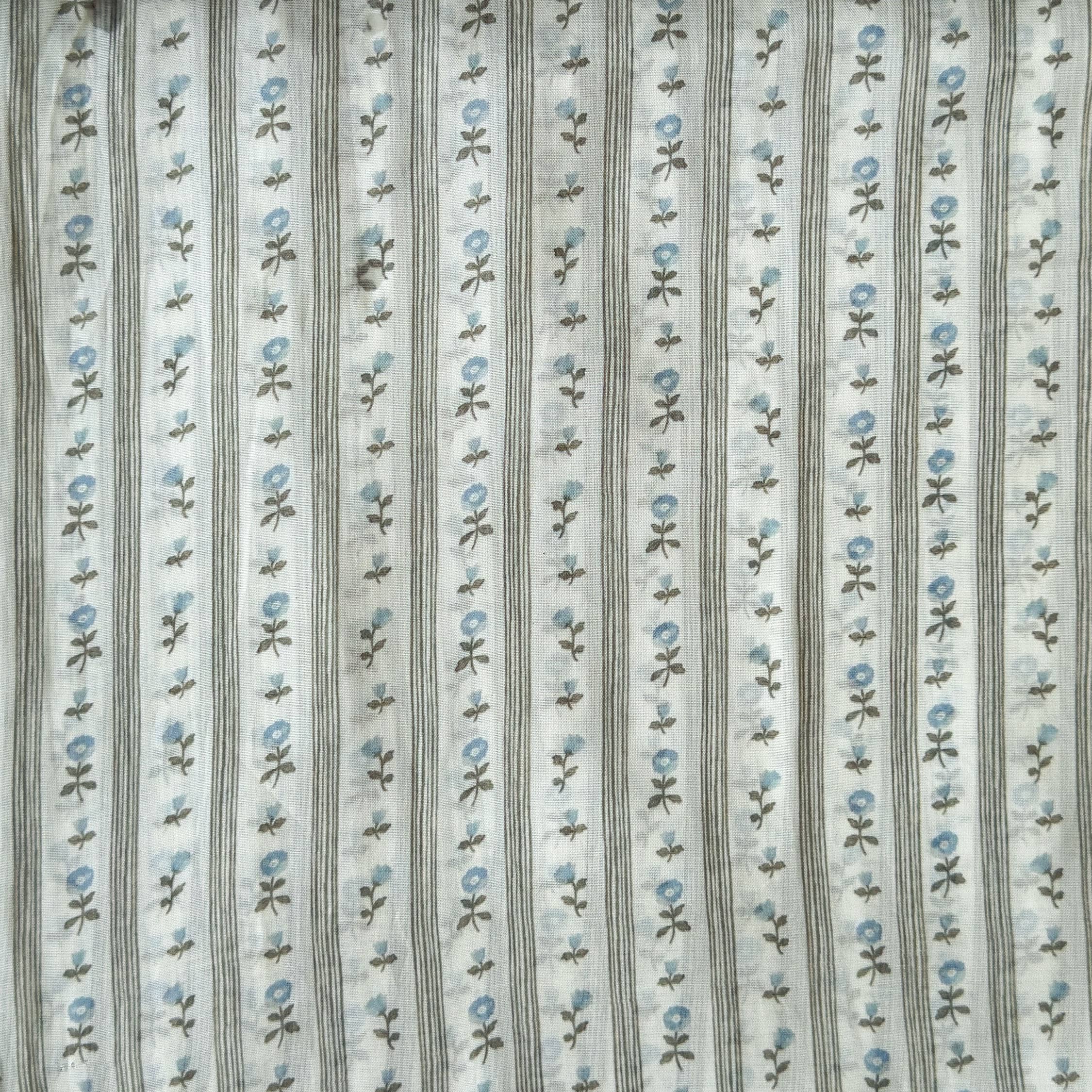 Digital Printed Mul Chanderi Fabric Fabric Natural White & Light Blue Mul Chanderi Fabric