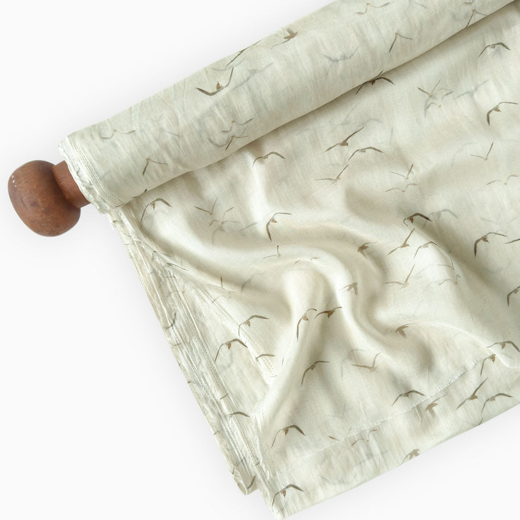 Digital Printed Mul Chanderi Fabric Fabric Soft Ivory & Brown Mul Chanderi Fabric