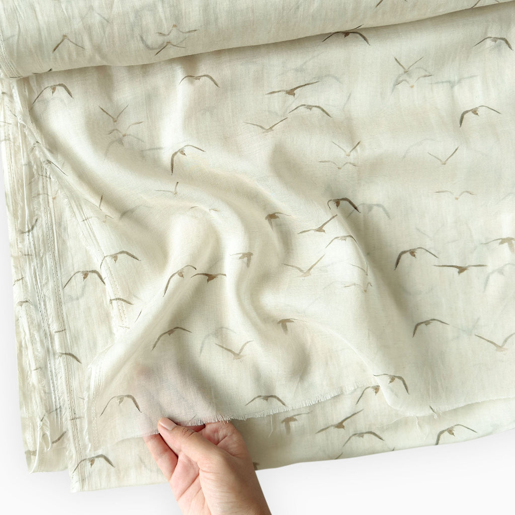 Digital Printed Mul Chanderi Fabric Fabric Soft Ivory & Brown Mul Chanderi Fabric