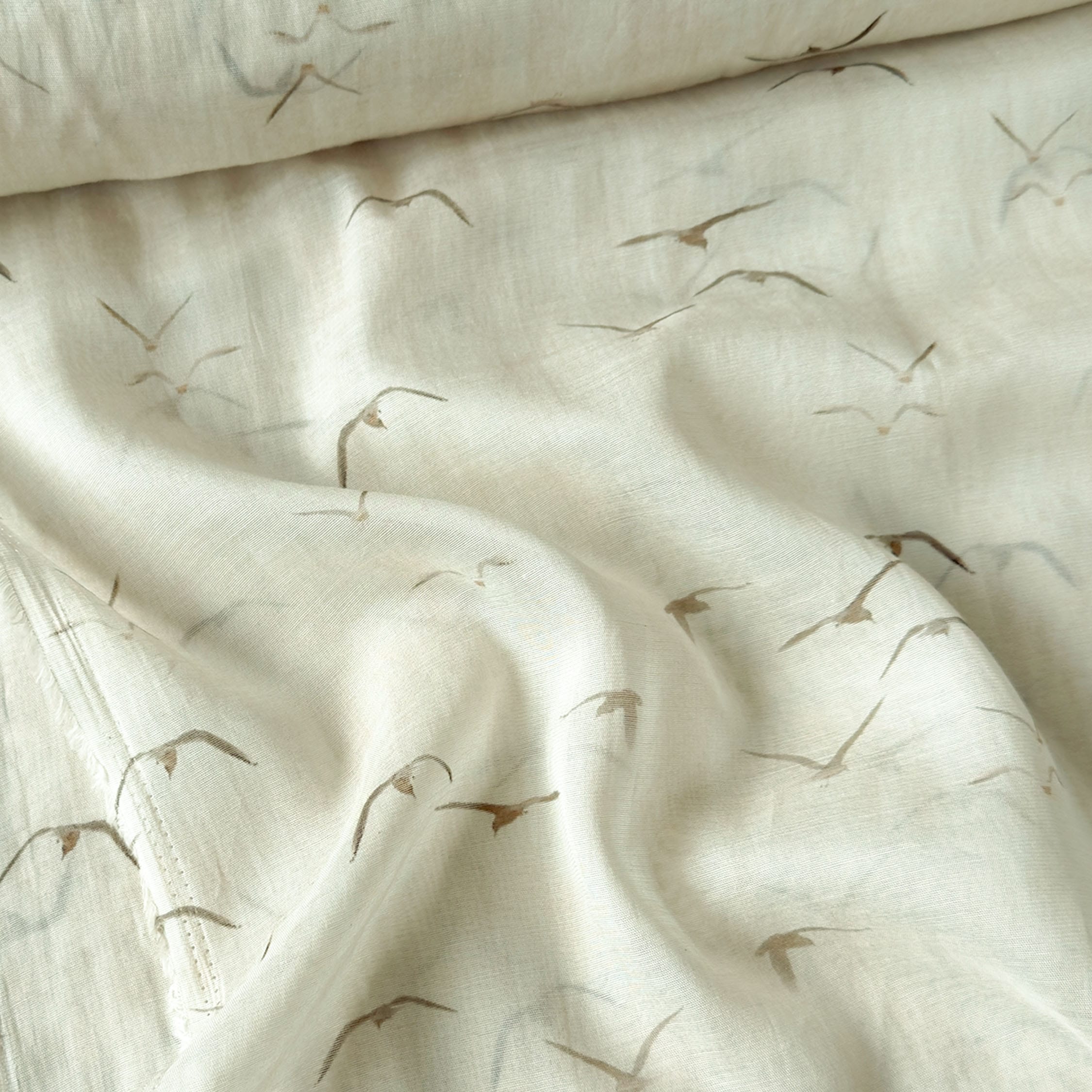 Digital Printed Mul Chanderi Fabric Fabric Soft Ivory & Brown Mul Chanderi Fabric