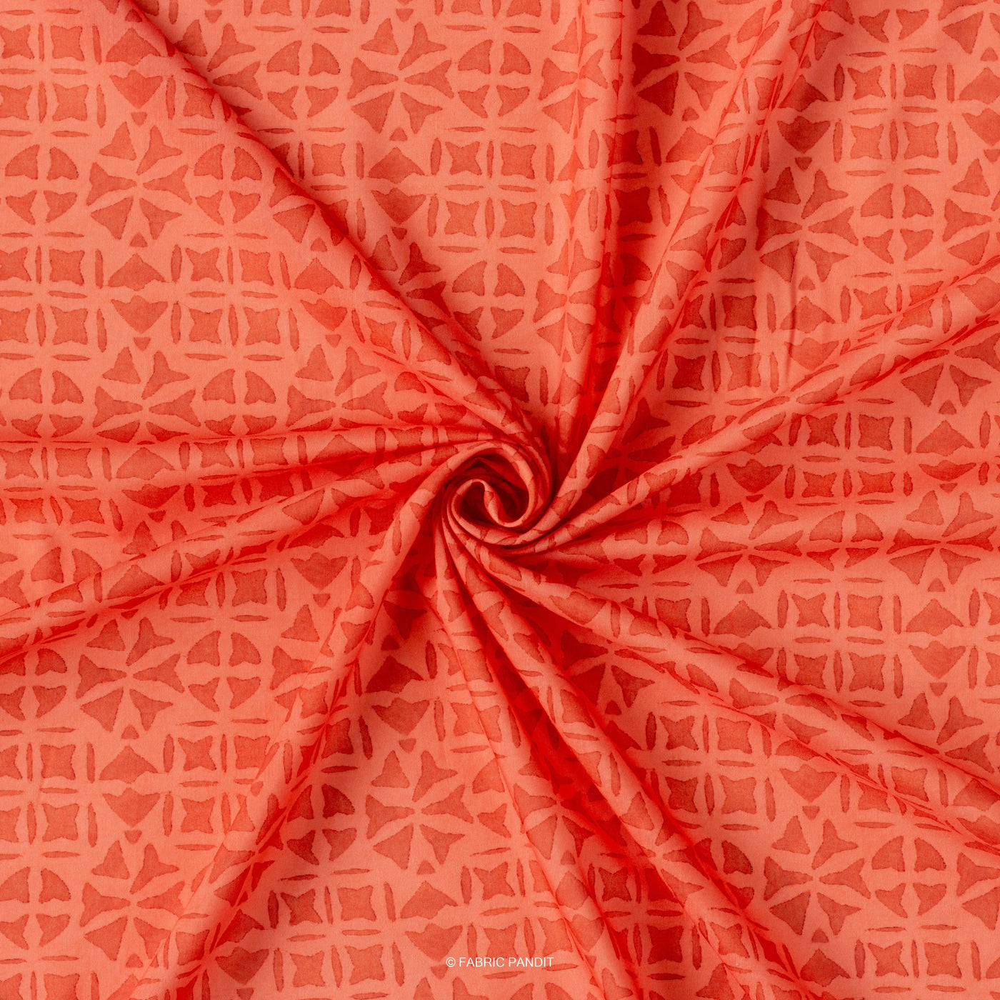 Digital Printed Muslin Fabric Cut Piece (CUT PIECE) Salmon Red Squares And Circles Geometric Applique Pattern Digital Printed Muslin Fabric (Width 44 Inches)