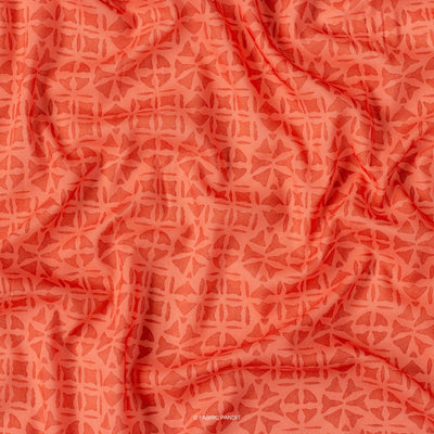 Digital Printed Muslin Fabric Cut Piece (CUT PIECE) Salmon Red Squares And Circles Geometric Applique Pattern Digital Printed Muslin Fabric (Width 44 Inches)