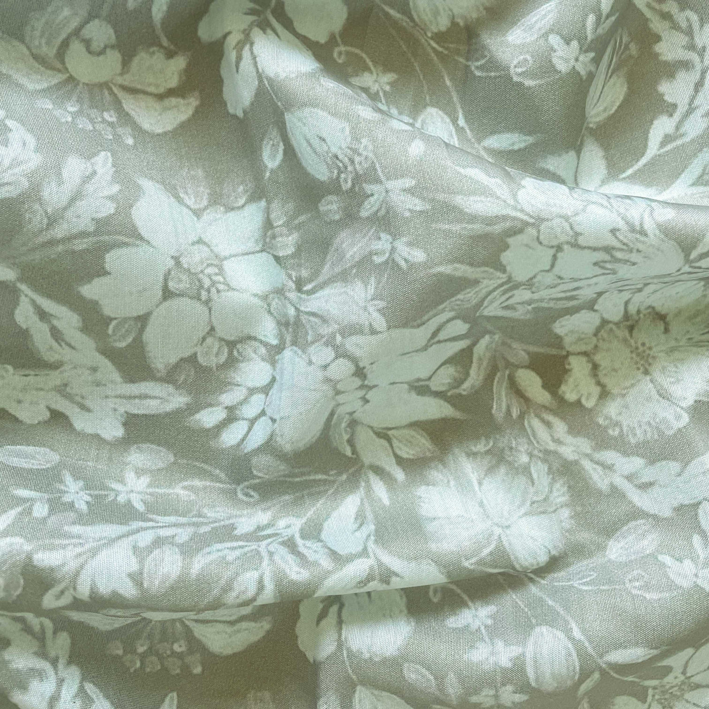 Digital Printed Muslin Fabric Fabric Dusty Green Garden of Daisies Printed Muslin Fabric (Width 45 Inches)