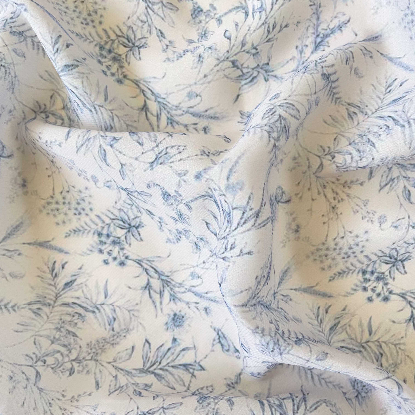 Digital Printed Organza Fabric Fabric Blue & Grey Victorian Floral Garden Printed Soft Organza Fabric (Width 45 Inches)