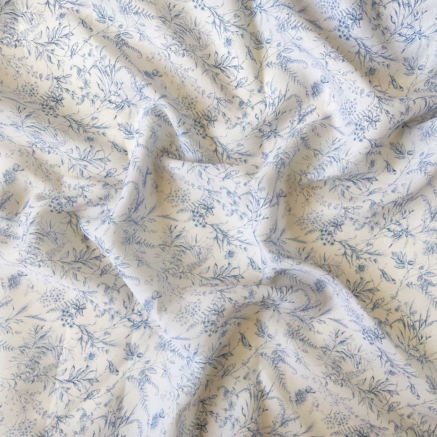 Digital Printed Organza Fabric Fabric Blue & Grey Victorian Floral Garden Printed Soft Organza Fabric (Width 45 Inches)