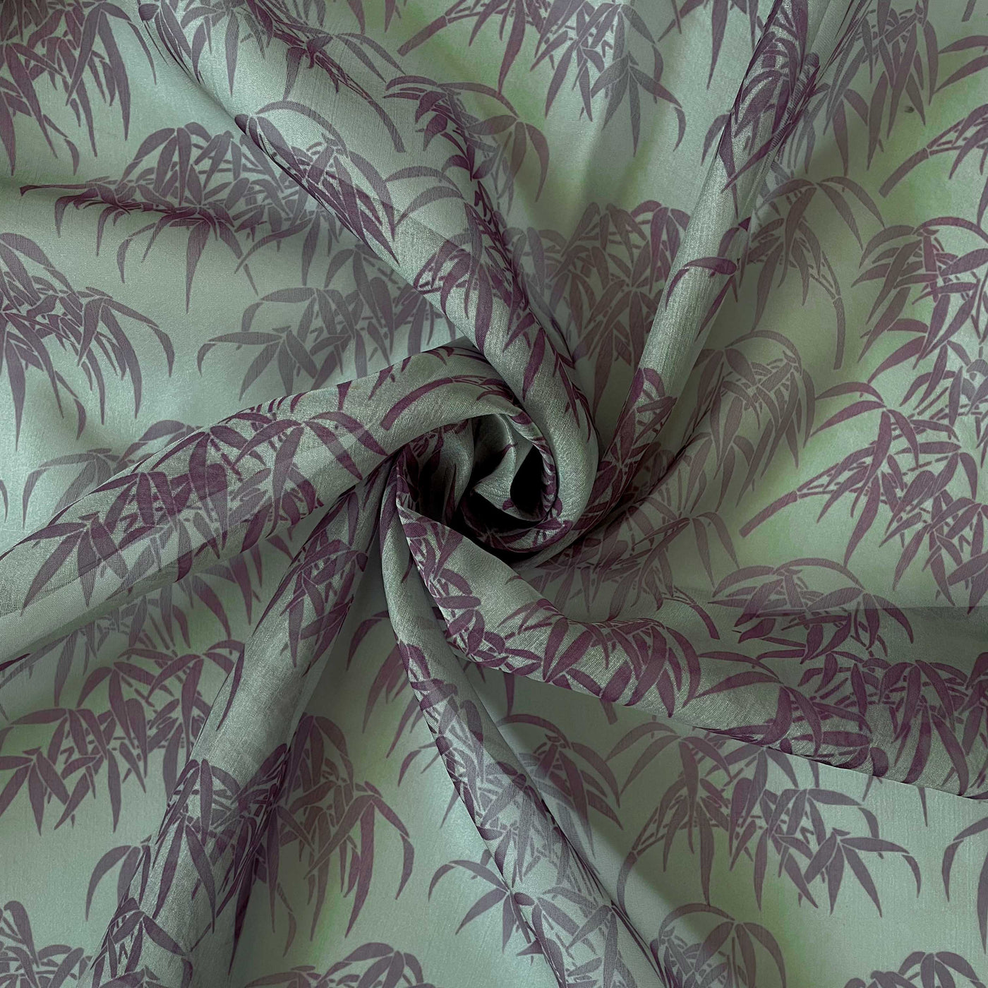 Digital Printed Organza Fabric Fabric Dusty Green & Magenta Abstract Leaves Printed Organza Fabric (Width 44 Inches)