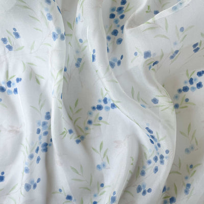 Digital Printed Organza Fabric Fabric Fresh Green & Blue Water Lilies Printed Fine Organza Satin Fabric (Width 45 Inches)